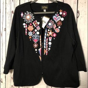 Bob Mackie wearable art sweater/jacket 1X black